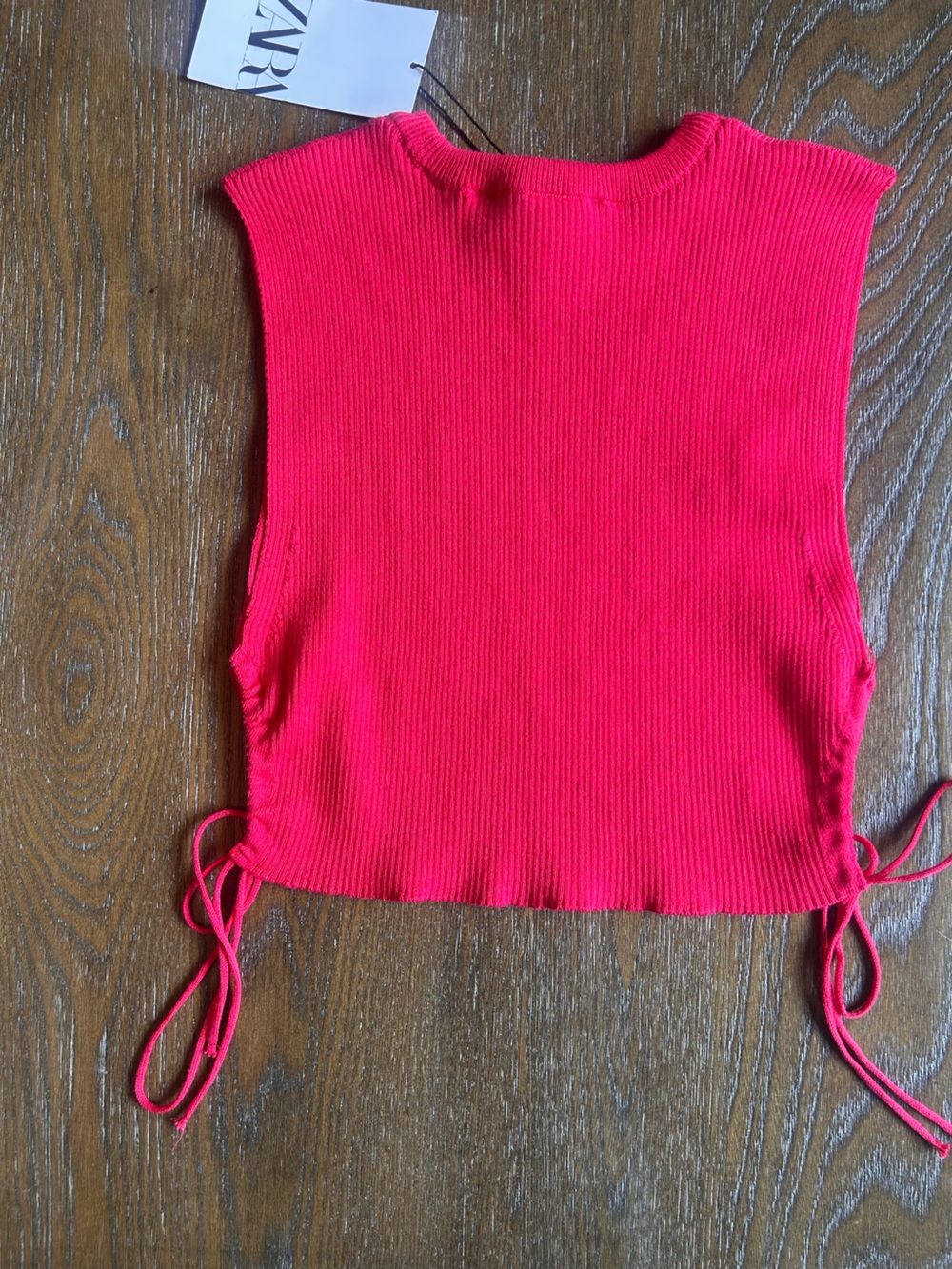 Zara Girls Bright Pink Ribbed Tie-Side Cropped Tank - Picture 4 of 6